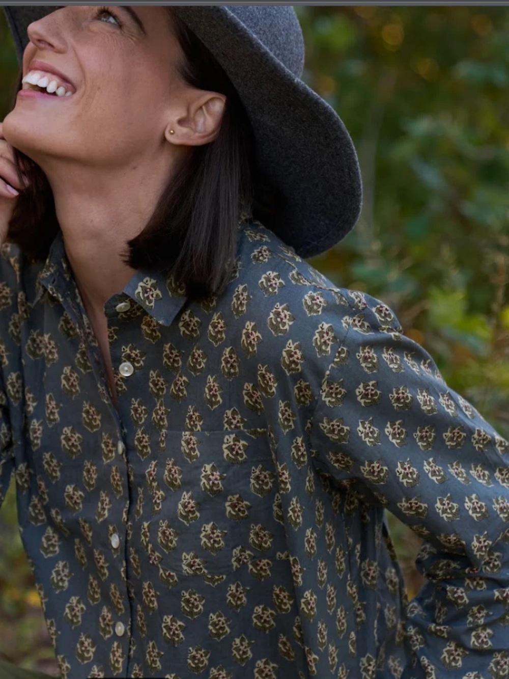 And for Good - Good Boyfriend Shirt Floral India cotton block print L/XL - Picture 2 of 3